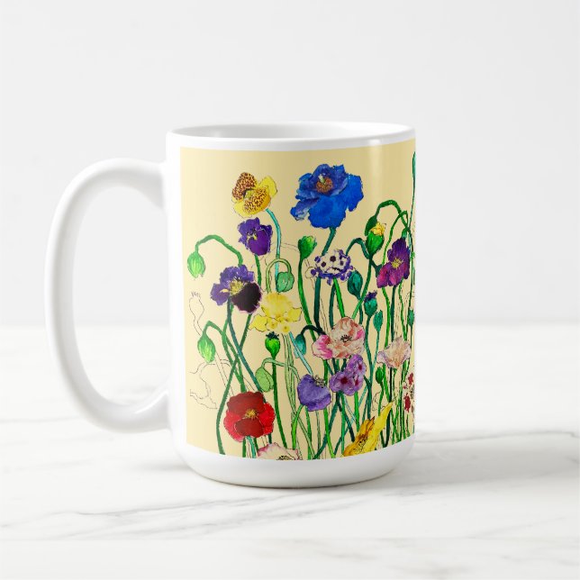 Ljus Whimsical Vild Vallmo & Smörgul Kaffemugg (Vänster)