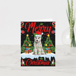 Ljus Xmas Träd Tomte Sibirisk Husky Hund Jul Kort