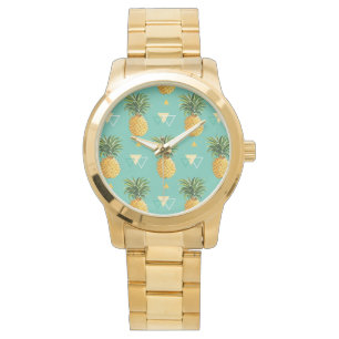 Ljusa ananas på geometriskt mönster armbandsur