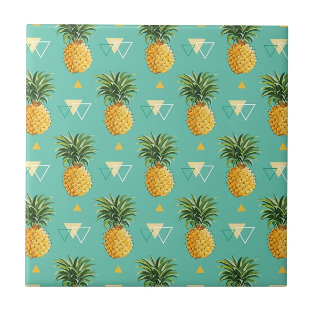 Ljusa ananas på geometriskt mönster kakelplatta (Framsidan)