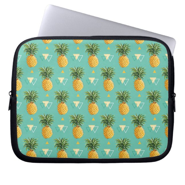 Ljusa ananas på geometriskt mönster laptop fodral (Framsidan)