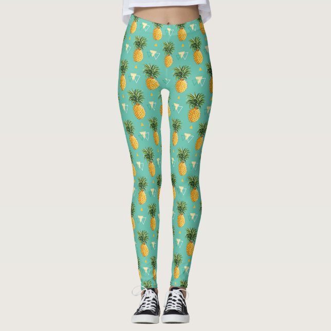 Ljusa ananas på geometriskt mönster leggings (Framsida)