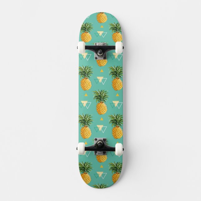 Ljusa ananas på geometriskt mönster skateboard bräda 20,5 cm (Framsida)