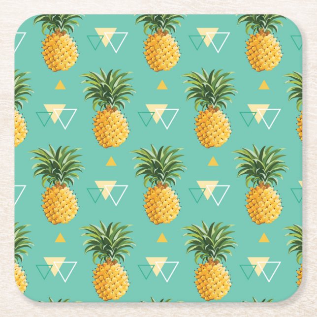 Ljusa ananas på geometriskt mönster underlägg papper kvadrat (Framsidan)