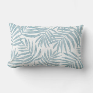 Ljusa Aqua Blue och White Handflatan Löv Lumbar Pi Lumbarkudde