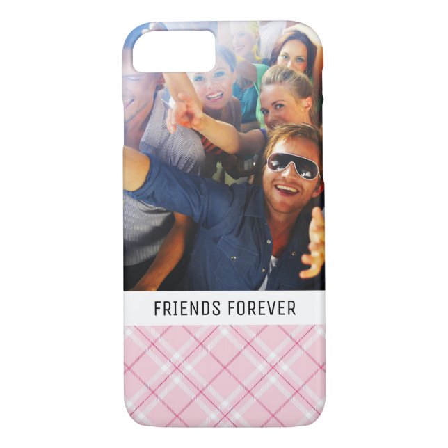 Ljusa beställnings- foto & text - rosa pläd Case-Mate iPhone skal (Baksida)