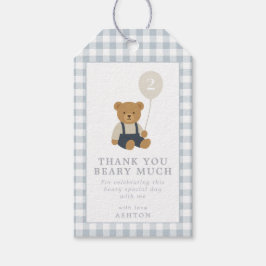 Ljusa blå Gingham Teddybjörn Födelsedagspresent Ta Presentetikett