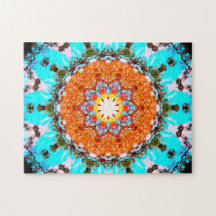 Ljusa blått och orange Stjärna-Formad Mandala