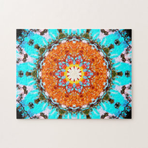Ljusa blått och orange Stjärna-Formad Mandala Pussel
