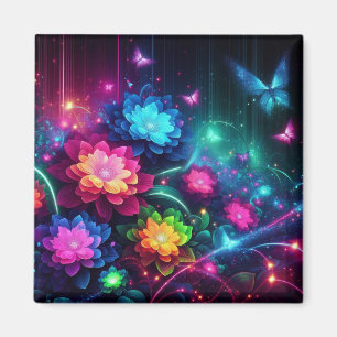 Ljusa, färgade nyblommor/fjärilar magnet