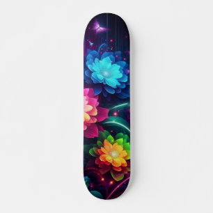 Ljusa, färgade nyblommor/fjärilar mini skateboard bräda 18,5 cm