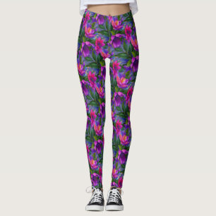Ljusa färger för målning av tropiska blommor leggings