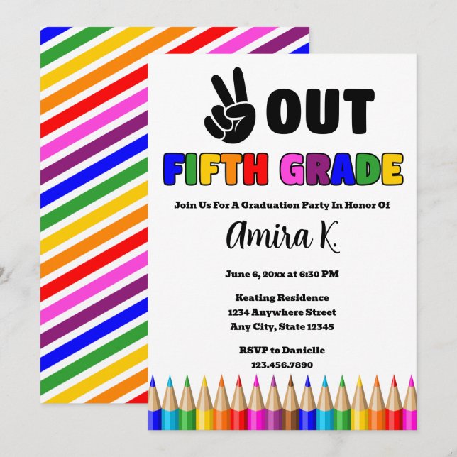 Ljusa färger fred ute i Studentfesten Klass 5 Inbjudningar (Fram/baksida)