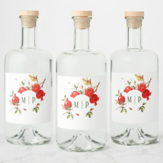 Ljusa färger granatvattenfärgstema spritflaskor etikett