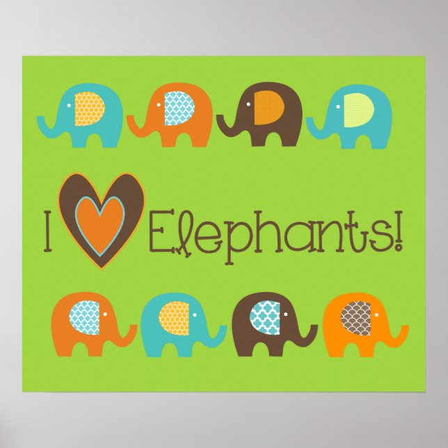 Ljusa färger I Kärlek Elephants Nursery Poster (Framsidan)