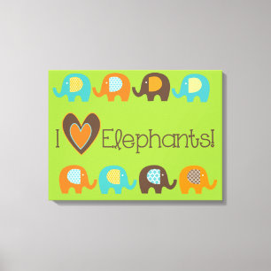 Ljusa färger I Kärlek Elephants Wrapped Canvas