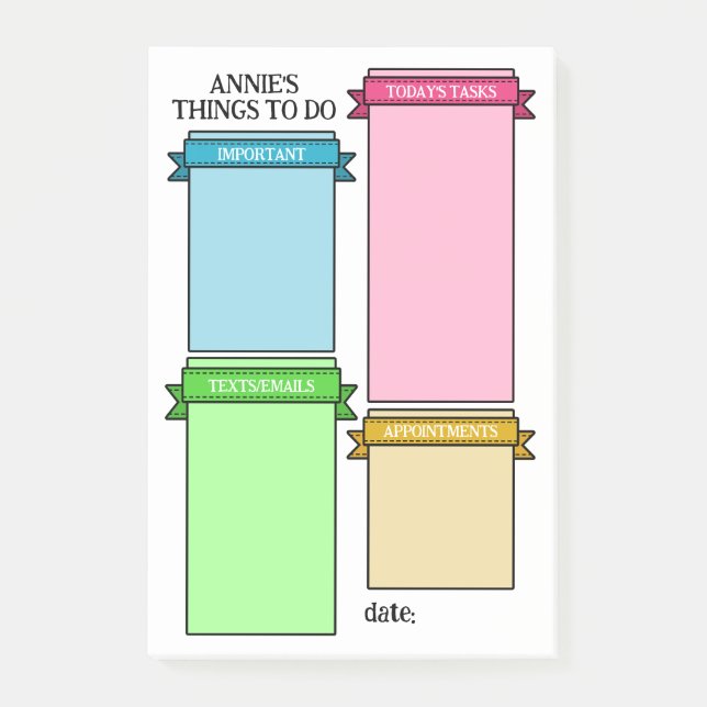 Ljusa färger menyfliksetiketter Sak att göra Post-it Block (Framsida)