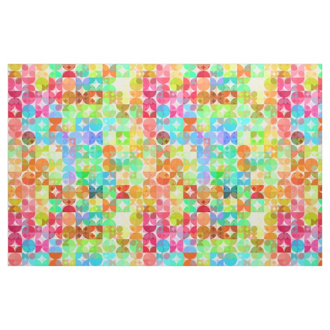 Ljusa färger Retro Squares Circles Mosaic Mönster Tyg (Fat Quarter)