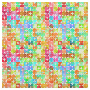 Ljusa färger Retro Squares Circles Mosaic Mönster Tyg