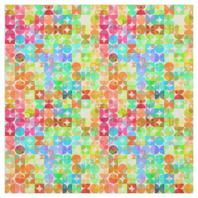 Ljusa färger Retro Squares Circles Mosaic Mönster Tyg (Provkarta)