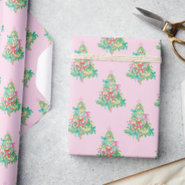 Ljusa färger vattenfärgscoquette Julgran Presentpapper