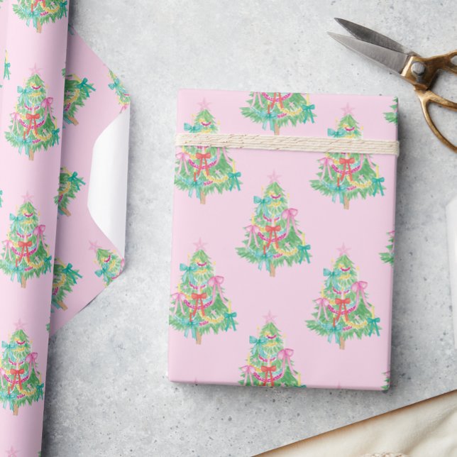 Ljusa färger vattenfärgscoquette Julgran Presentpapper (Skapare uppladdad)