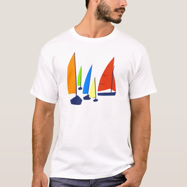Ljusa färgrika segelbåtar tee (Framsida)
