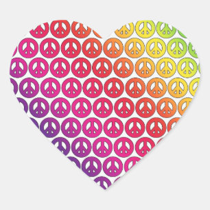 Ljusa färgstarka Retro Rainbow-fredssymboler Hjärtformat Klistermärke