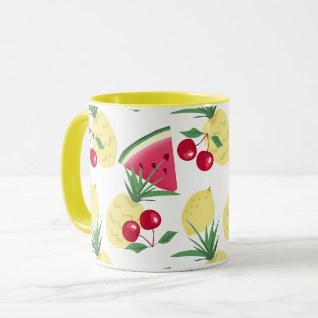 Ljusa frukter och bär på vitt. mugg (Framsida vänster)