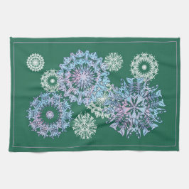 Ljusa Grönt-torn med vattenfärgsfärg Snöflingor Kökshandduk