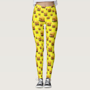 Ljusa gula Cheeseburgers illustrerade damasker Leggings
