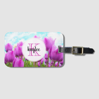 Ljusa Magentor, monogrammade, feminina tuliper Bagagebricka