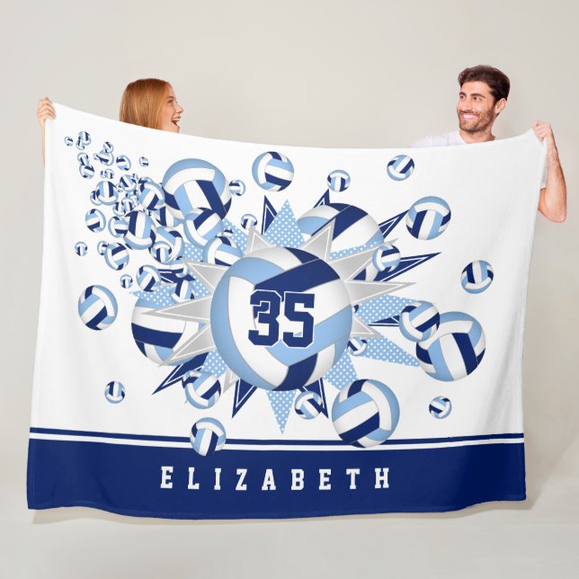 Ljusa mörk blått volleybollar stjärnor hennes idro fleecefilt (På plats)