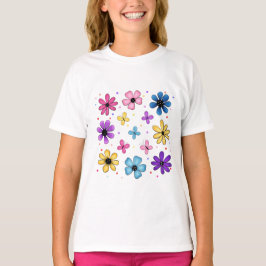 Ljusa och färgade blommor och fjärilar t shirt