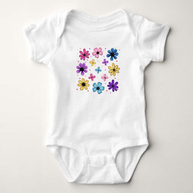 Ljusa och färgade blommor och fjärilar t shirt (Framsida)
