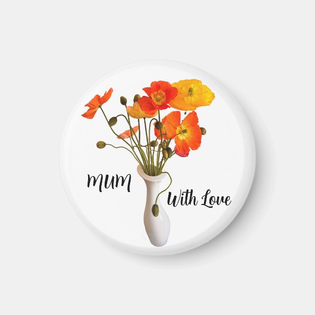 Ljusa och färgade poppies i vas, namngivna magnet (Framsidan)