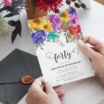 Ljusa och feta Blommigtar 40:e födelsedag Inbjudningar<br><div class="desc">40-åriga inbjudningar till blommigten med ljus och fetstil som kan anpassas för alla åldrar. I designen finns kalligrafiskript med text,  handmålade vattenfärgblommor med grönt blad och en klassisk födelsedagsmall för elegant som är enkel att anpassa.</div>