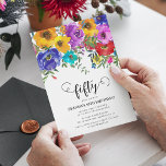 Ljusa och feta Blommigtar 50:e födelsedagen Inbjudningar<br><div class="desc">Ljusa och feta blommigtar 50-årsinbjudningar som kan anpassas för alla åldrar. I designen finns kalligrafiskript med text,  handmålade vattenfärgblommor med grönt blad och en klassisk födelsedagsmall för elegant som är enkel att anpassa.</div>