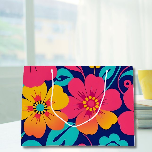 Ljusa och feta Retro Flowers-Dopamin Stil (Bright and Bold Retro Flowers-Dopamine Style Large Gift Bag)