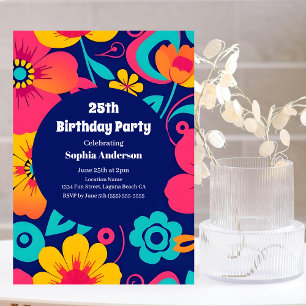 Ljusa och feta Retro Flowers-Dopamin Stil Inbjudningar