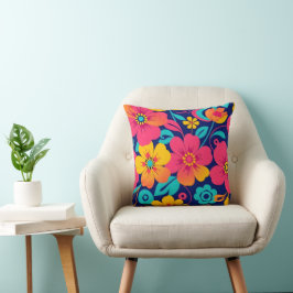 Ljusa och feta Retro Flowers-Dopamin Stil Kudde