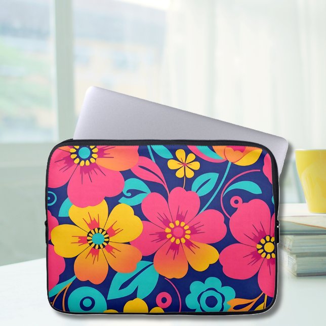 Ljusa och feta Retro Flowers-Dopamin Stil Laptop Fodral (Bright and Bold Retro Flowers-Dopamine Style Laptop Sleeve)
