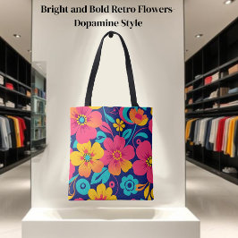 Ljusa och feta Retro Flowers-Dopamin Stil Tygkasse