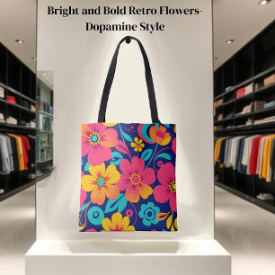 Ljusa och feta Retro Flowers-Dopamin Stil Tygkasse
