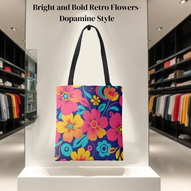 Ljusa och feta Retro Flowers-Dopamin Stil Tygkasse (Bright and Bold Retro Flowers-Dopamine Style Tote Bag)