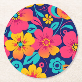 Ljusa och feta Retro Flowers-Dopamin Stil Underlägg Papper Rund