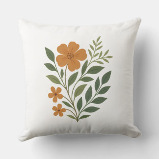 Ljusa Orange Flowers med Grönt Löv Kudde