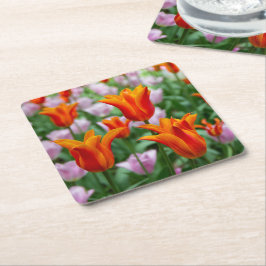 Ljusa orange-tulpaner i parken underlägg papper kvadrat