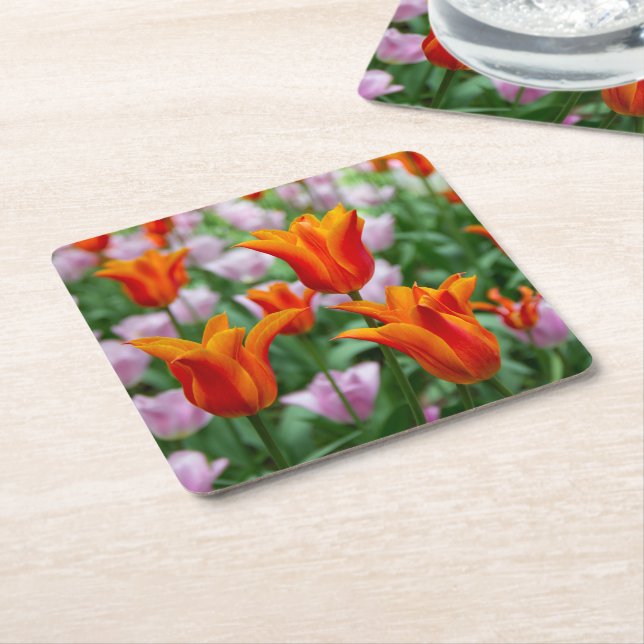 Ljusa orange-tulpaner i parken underlägg papper kvadrat (Vinklad)