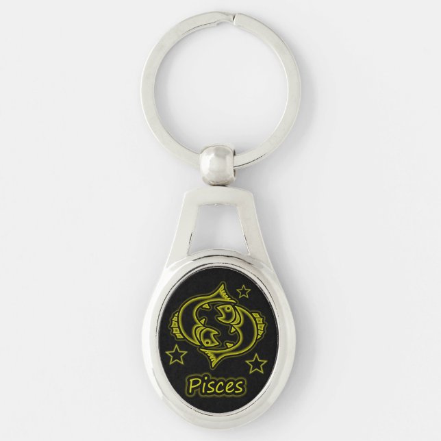 Ljusa Pisces Ovalt Silverfärgad Nyckelring (Framsidan)